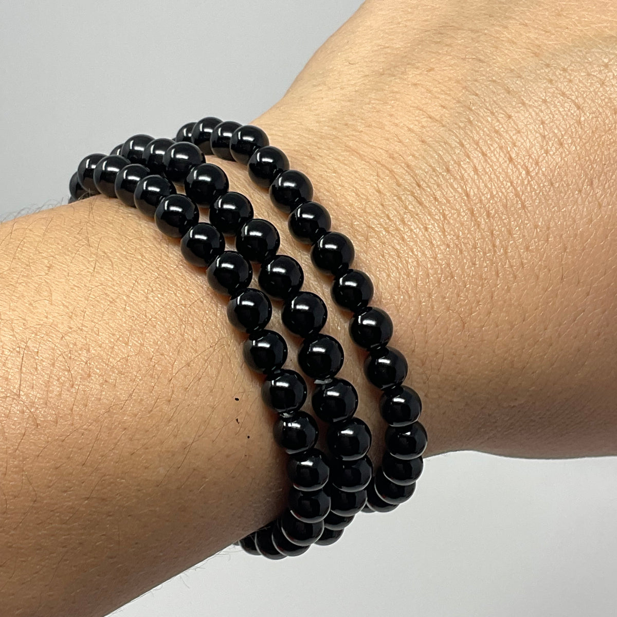 6MM Polished Black Tourmaline Round Bracelet