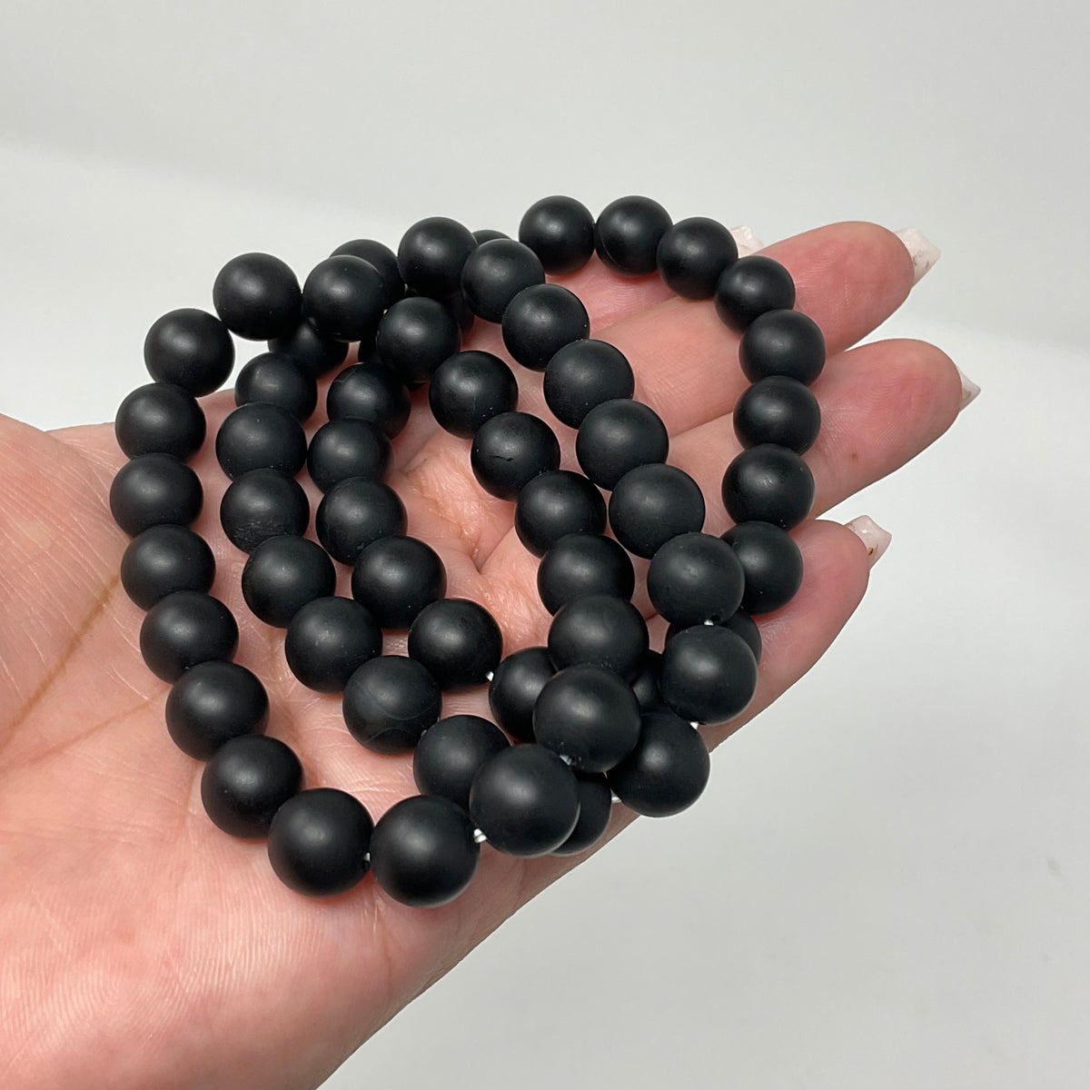 Black Tourmaline 10MM Matte Finish 3-Piece Round Bracelet Set