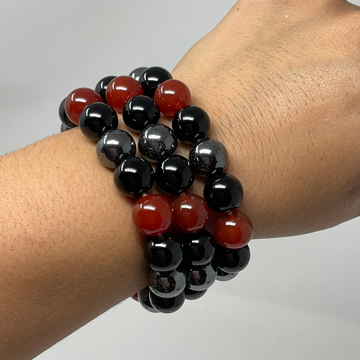 Carnelian Triple Protection 12mm  Round Bracelet (3 Minerals on 1 Bracelet)