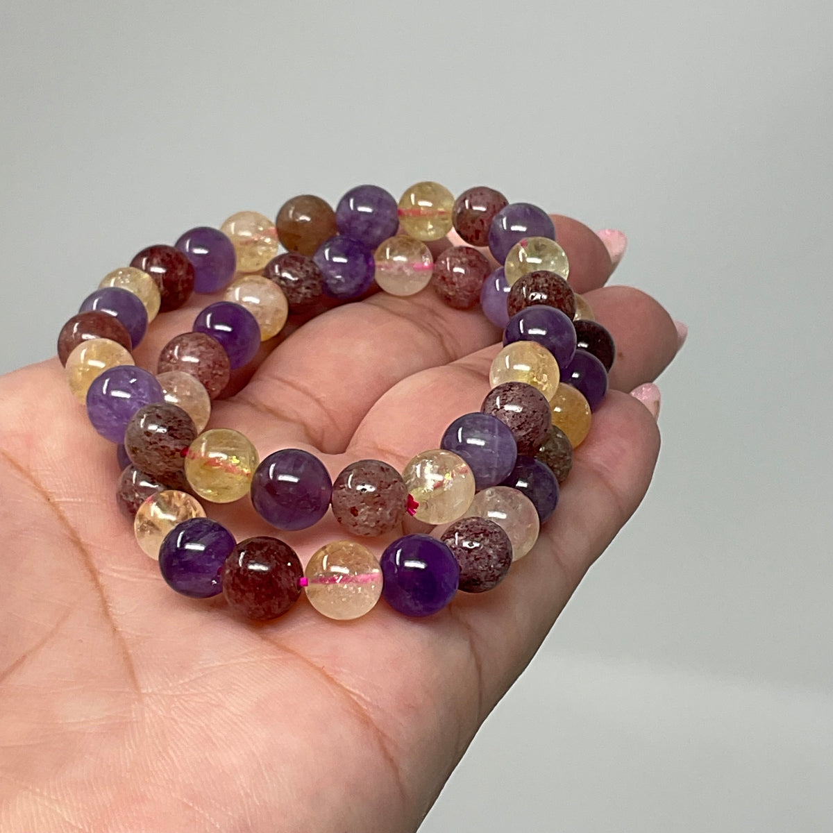 All-Star Quartz (Strawberry Quartz, Citrine & Amethyst) 8mm Round Bracelet