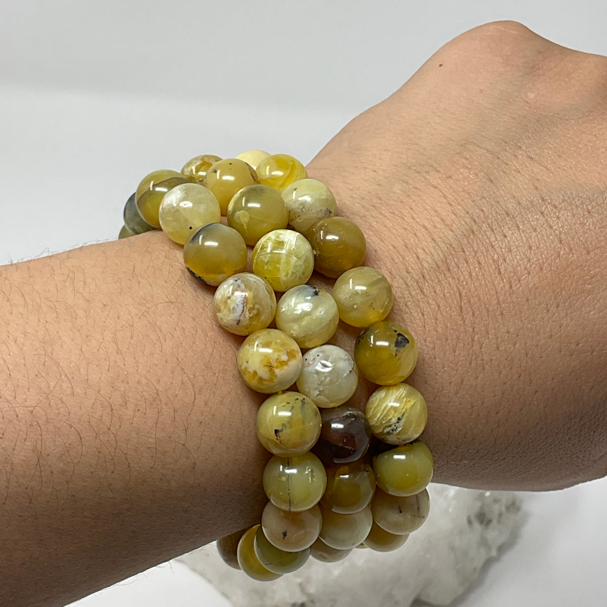 9MM-10MM Yellow Opal 2-Piece Round Bracelet Set