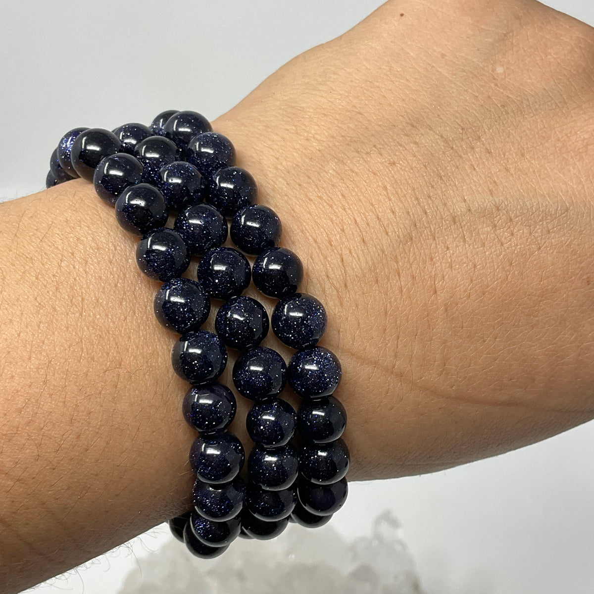 Blue Goldstone 8mm 3-Piece Round Bracelet Set