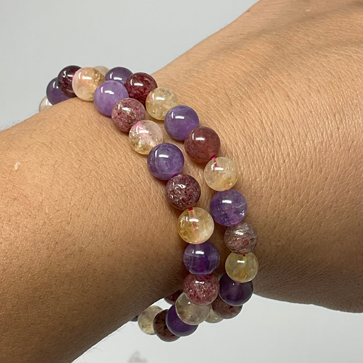 All-Star Quartz (Strawberry Quartz, Citrine & Amethyst) 8mm Round Bracelet