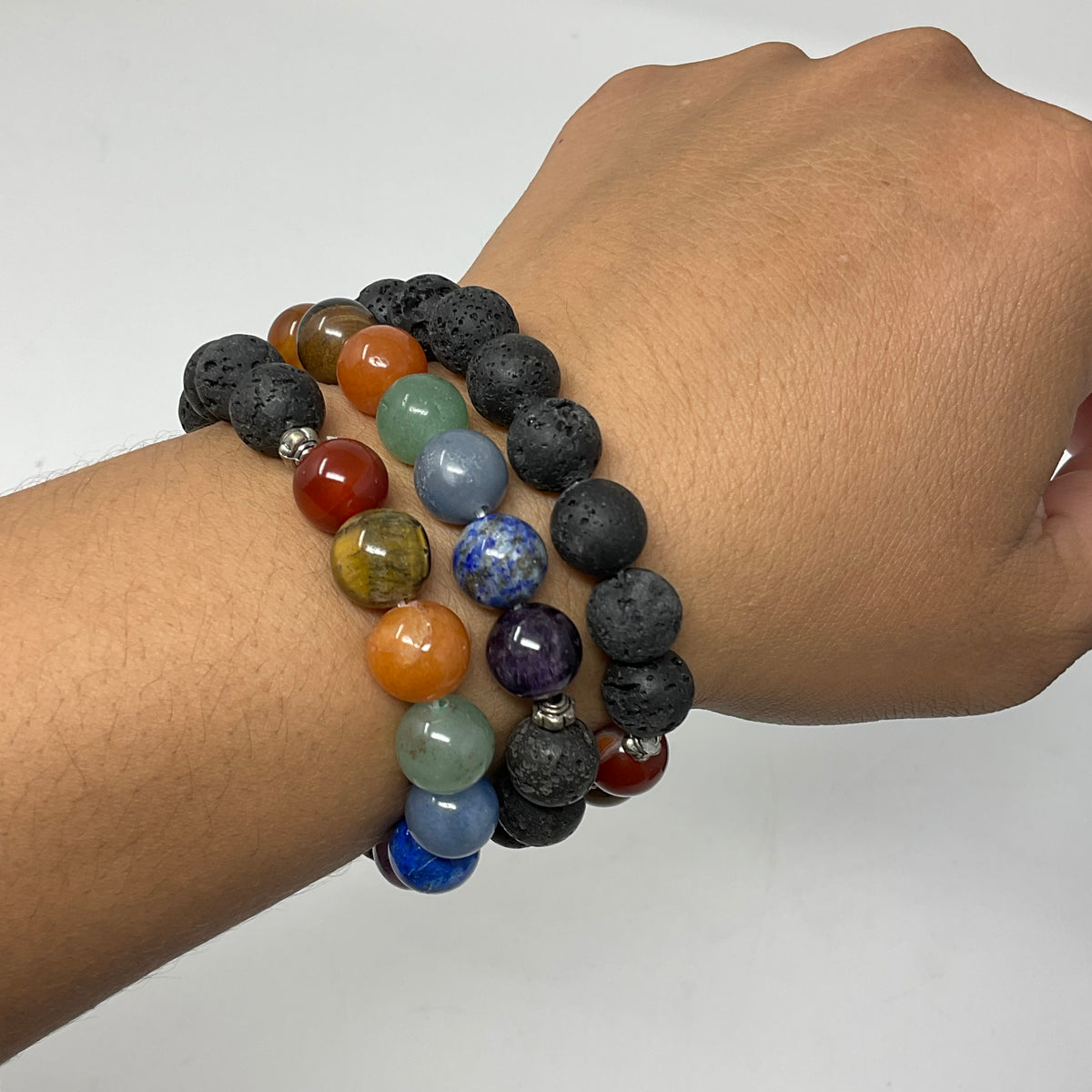 Chakra With Lava 10mm 3-Piece Round Bracelet Set