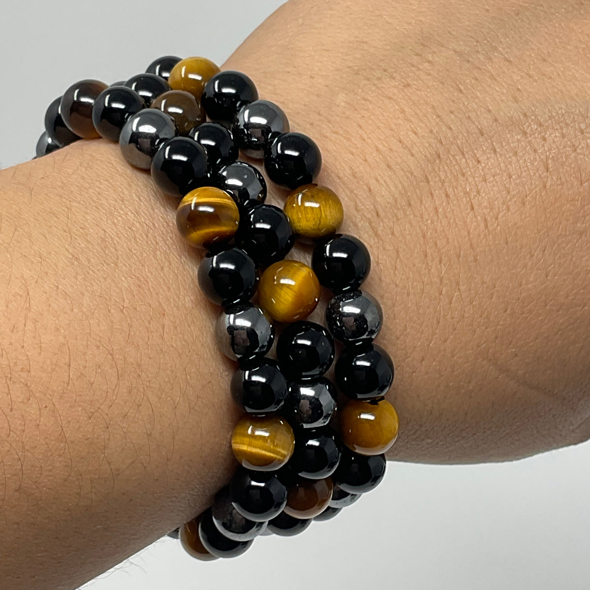 Yellow Tiger Eye Triple Protection 8mm Round Bracelet (3 Minerals on 1 Bracelet)