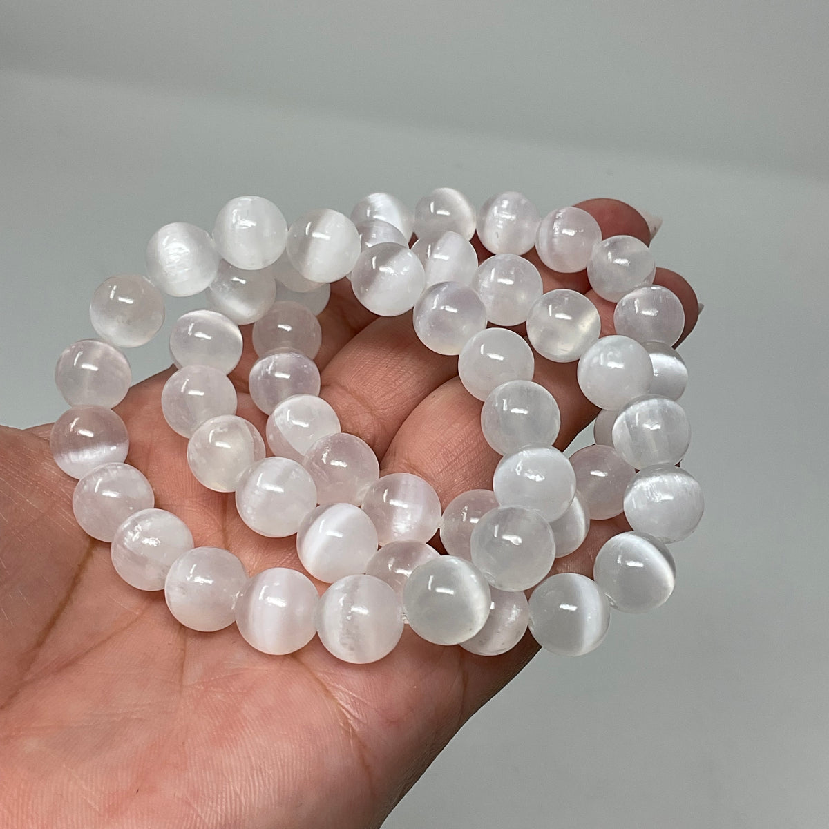 Selenite 10mm 2-Piece Round Bracelet Set