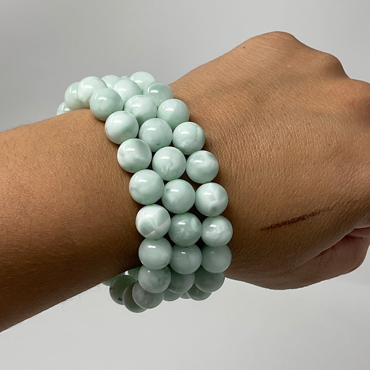 Green Angelite 10mm2-Piece Round Bracelet  Set