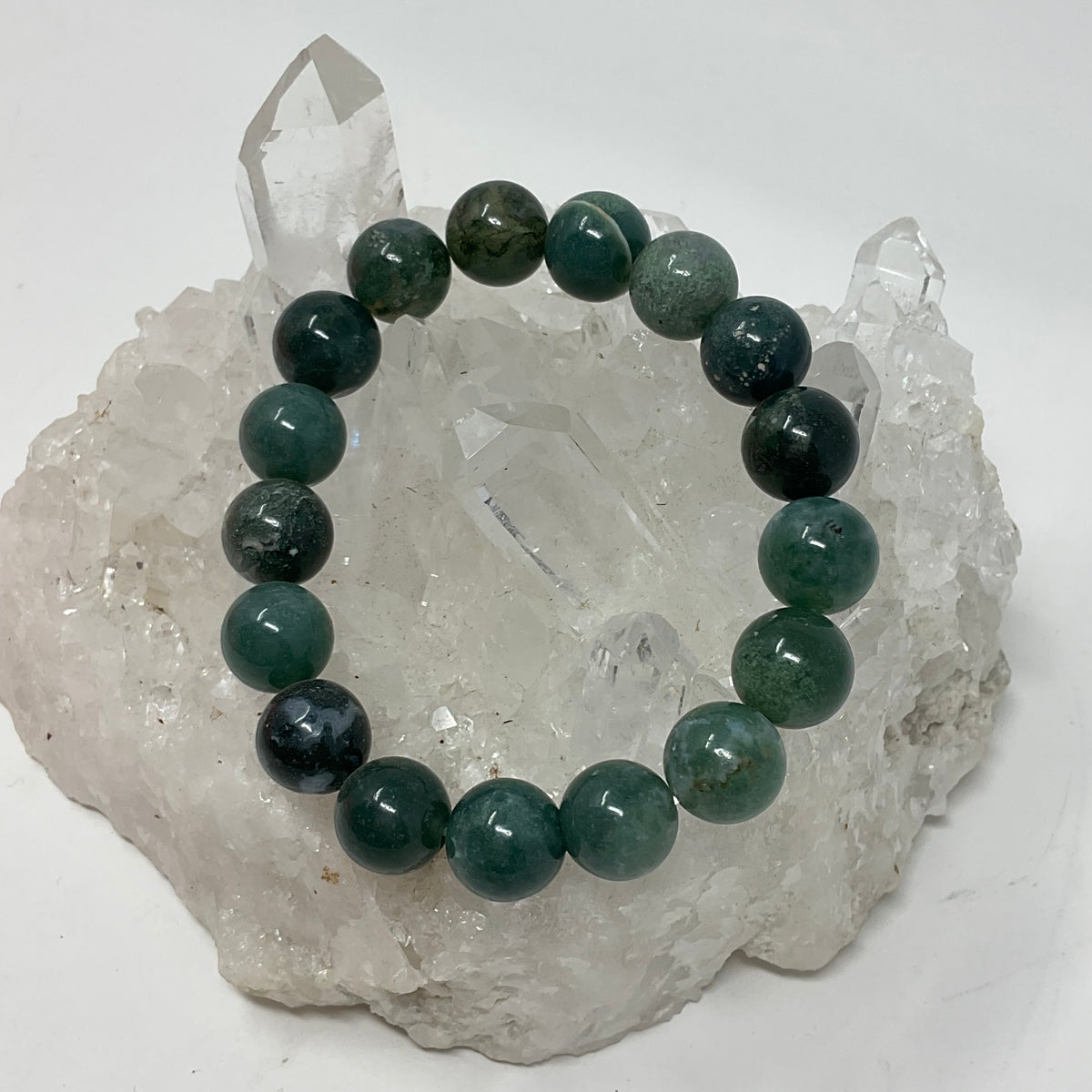 Moss Agate 12mm 3-Piece Round Bracelet Set - WorldWideMinerals-beads