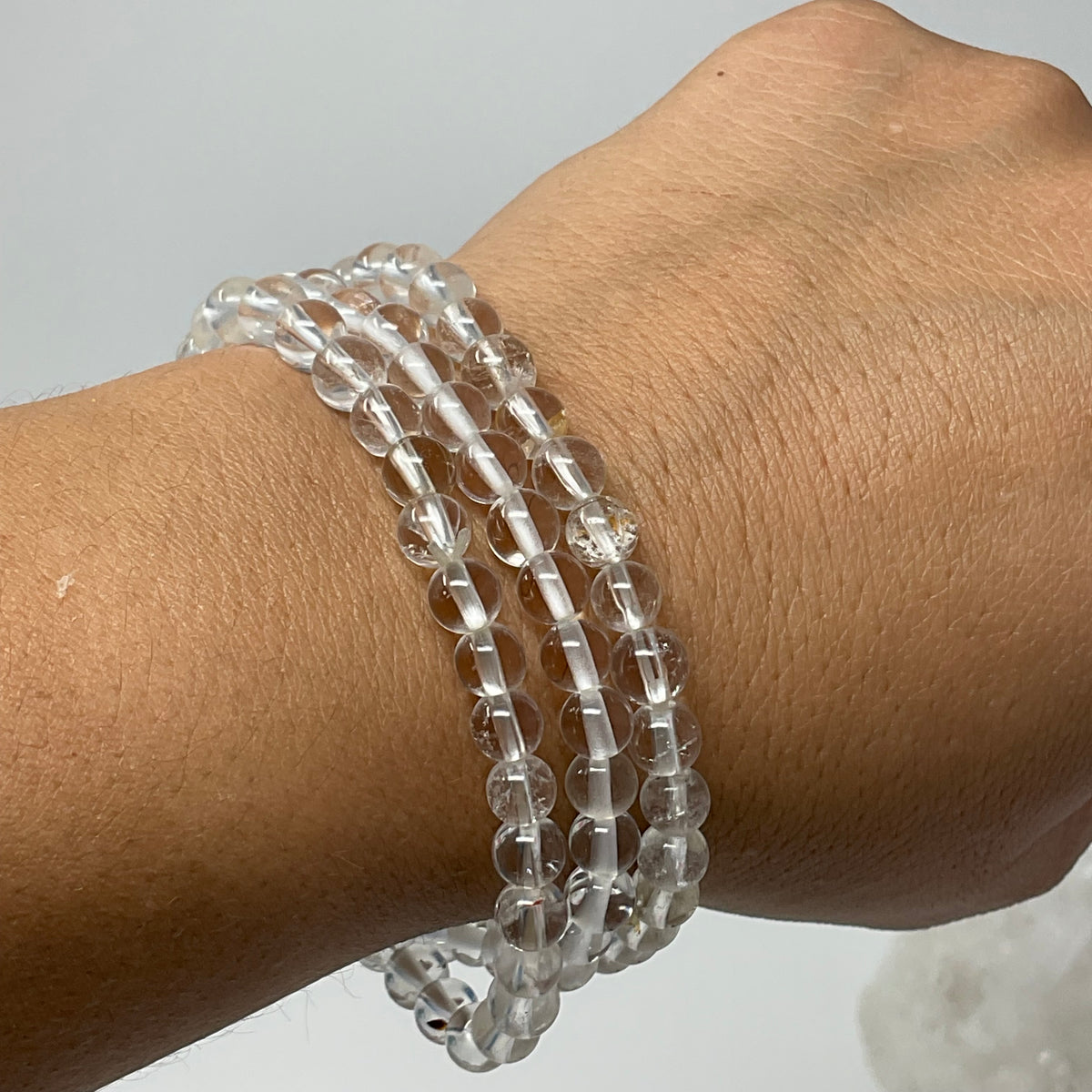 Crystal Quartz 6MM 3-Piece Round Bracelet Set