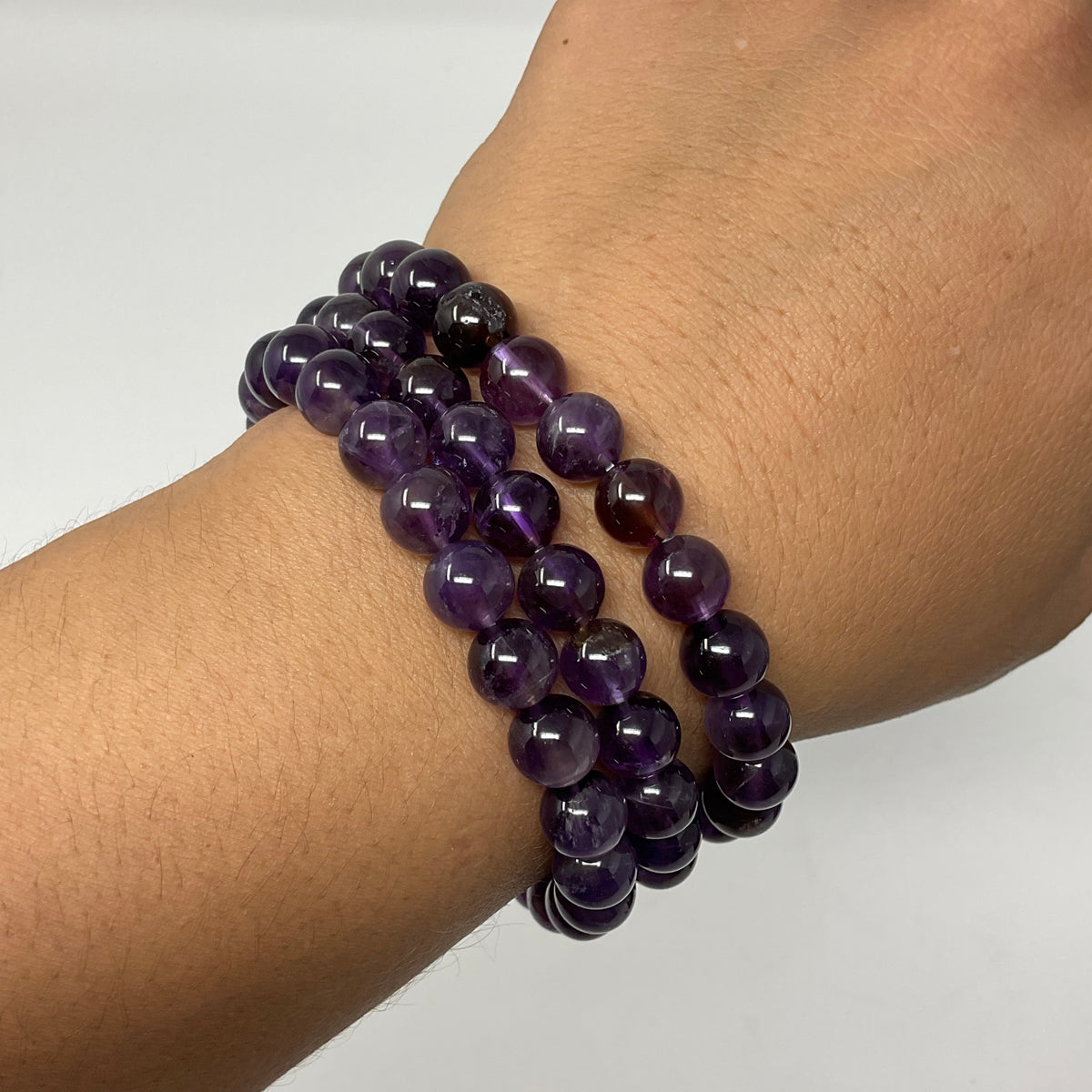 Dark Amethyst 8mm 3-Piece Round Bracelet Set