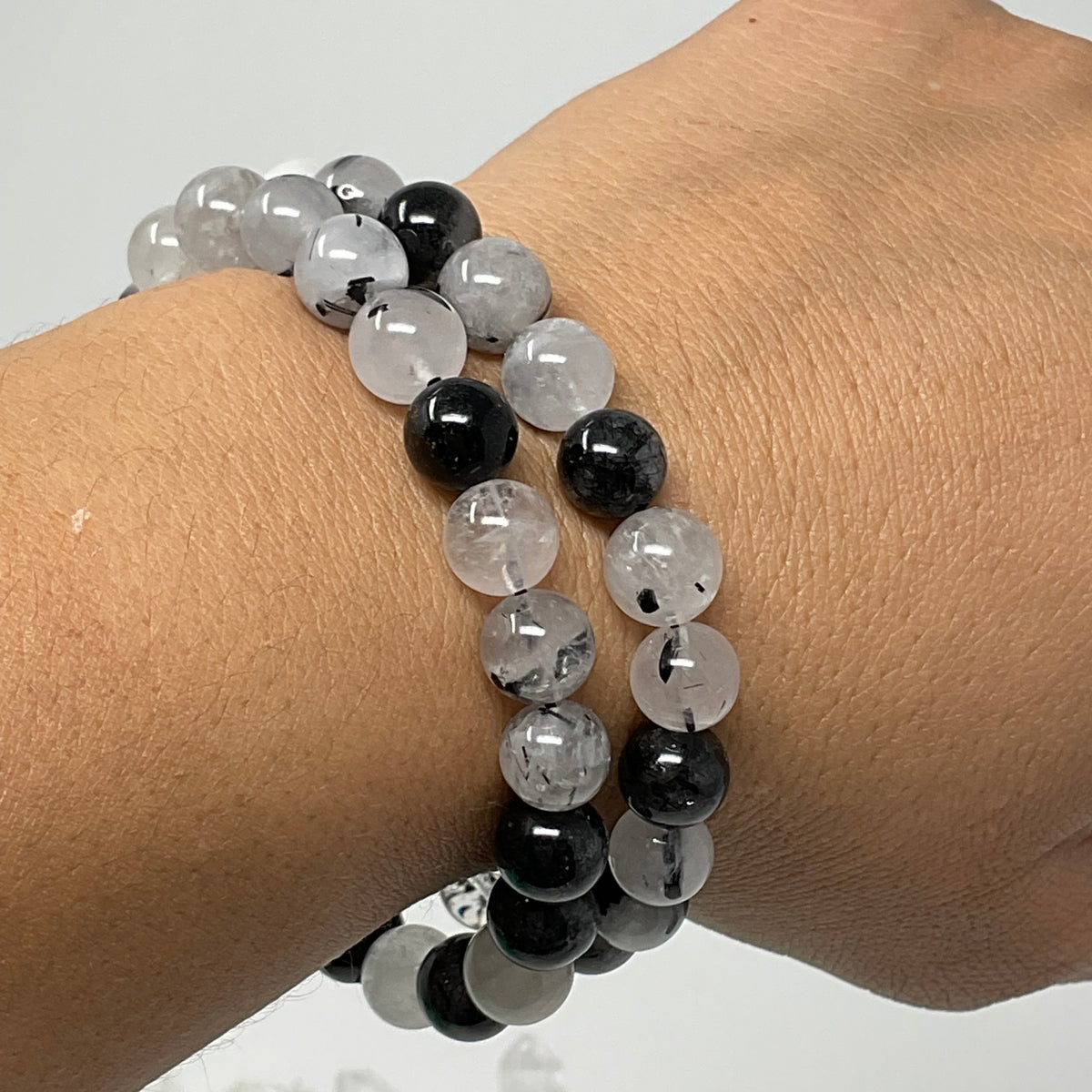 Black Rutilated & Tourmalinated Quartz  9MM-10MM  Round Bracelet