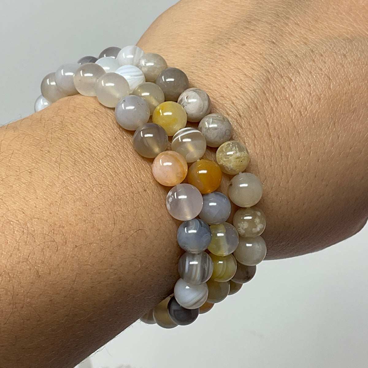 Multi-Color Botswana Agate 8mm 3-Piece Round Bracelet Set