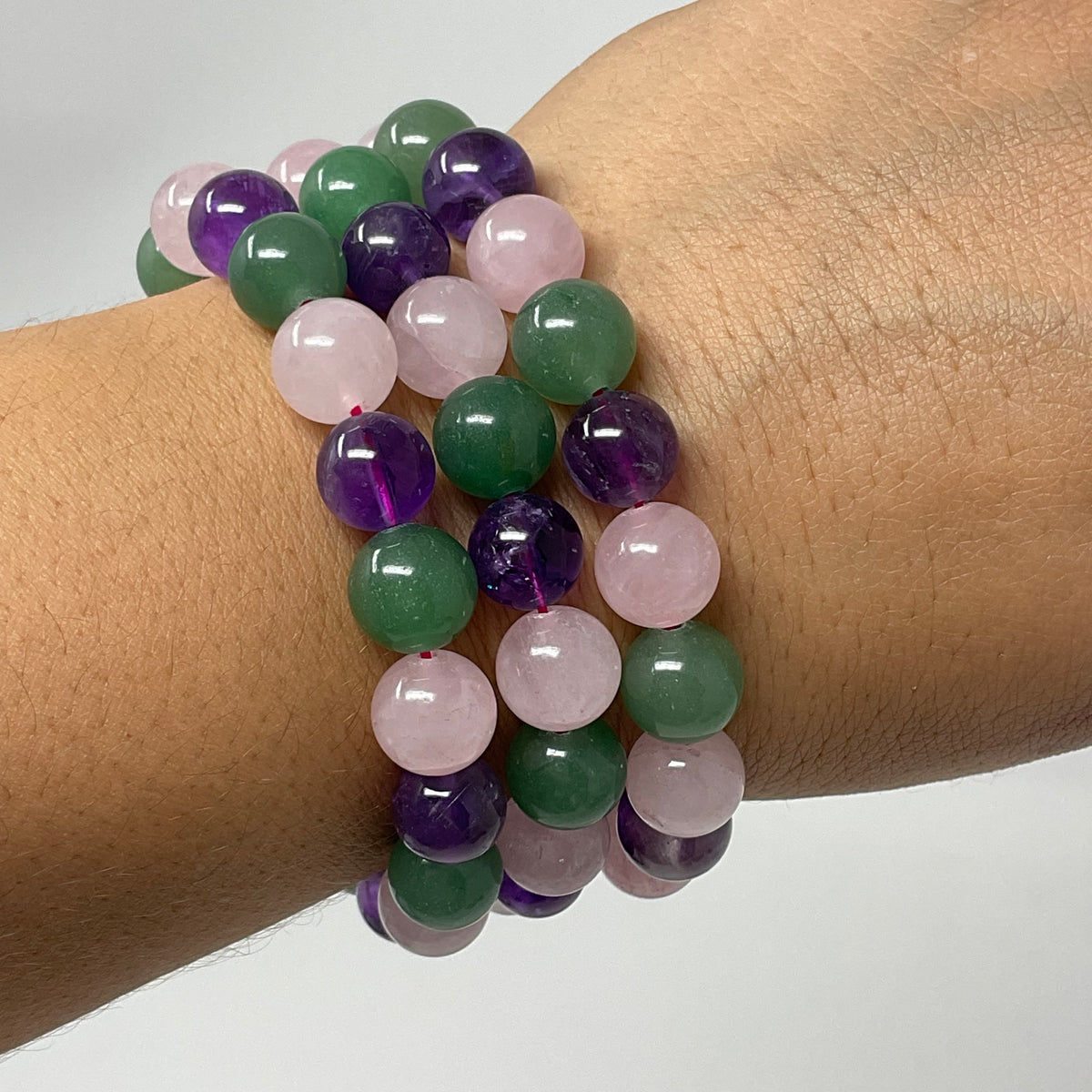 Amethyst, Green Aventurine & Rose Quartz 10MM 3-Piece  Round Bracelet Collection Set