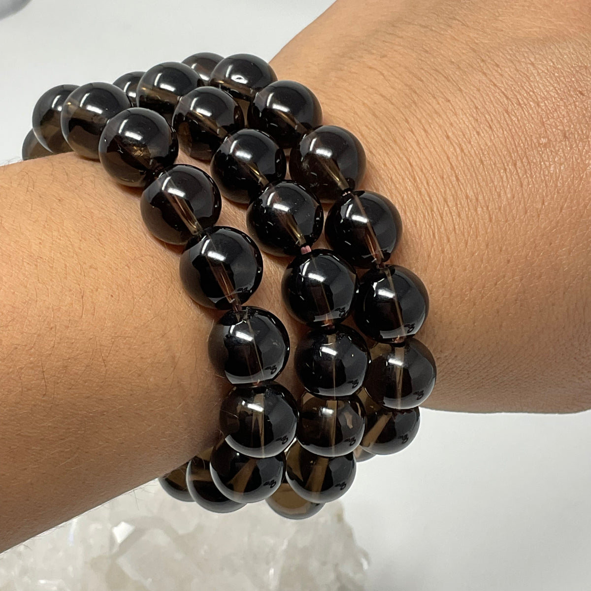 Smoky Quartz 12mm 2-Piece Round Bracelet Set