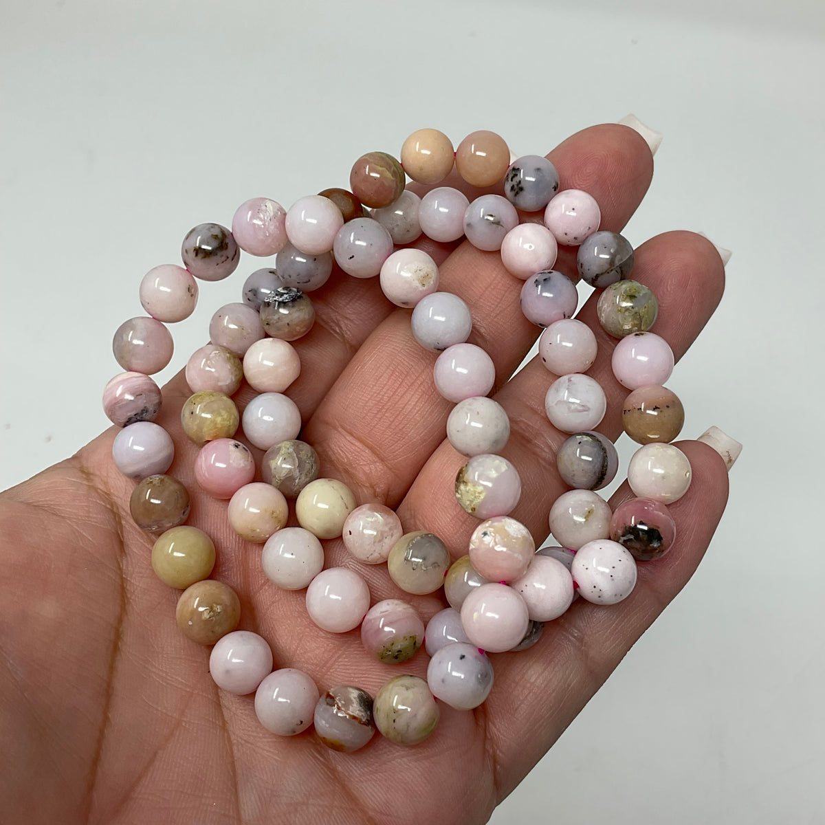 Pink Peruvian Opal 8mm 2-Piece Round Bracelet Set