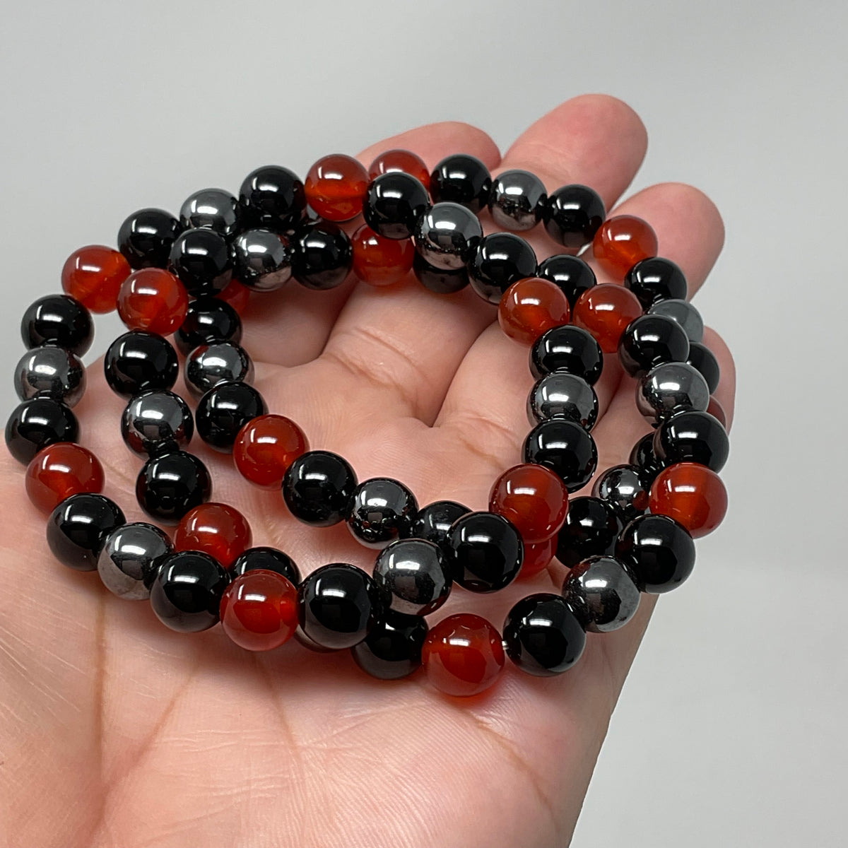 Carnelian Triple Protection 8mm Round Bracelet  (3 Minerals on 1 Bracelet)