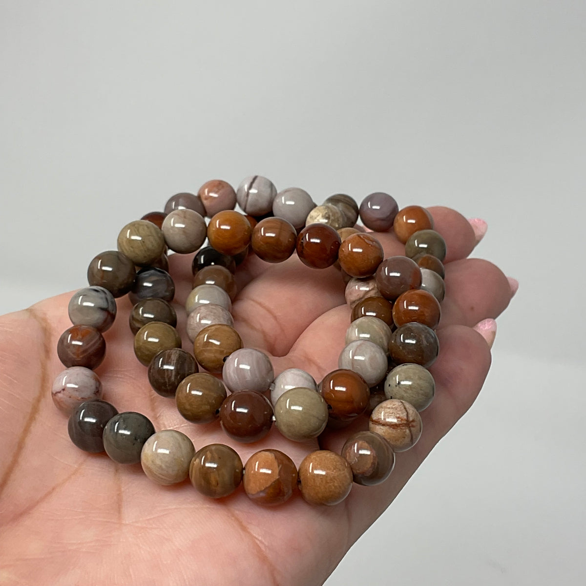 Red Petrified Wood 8MM 3-Piece Round Bracelet Set