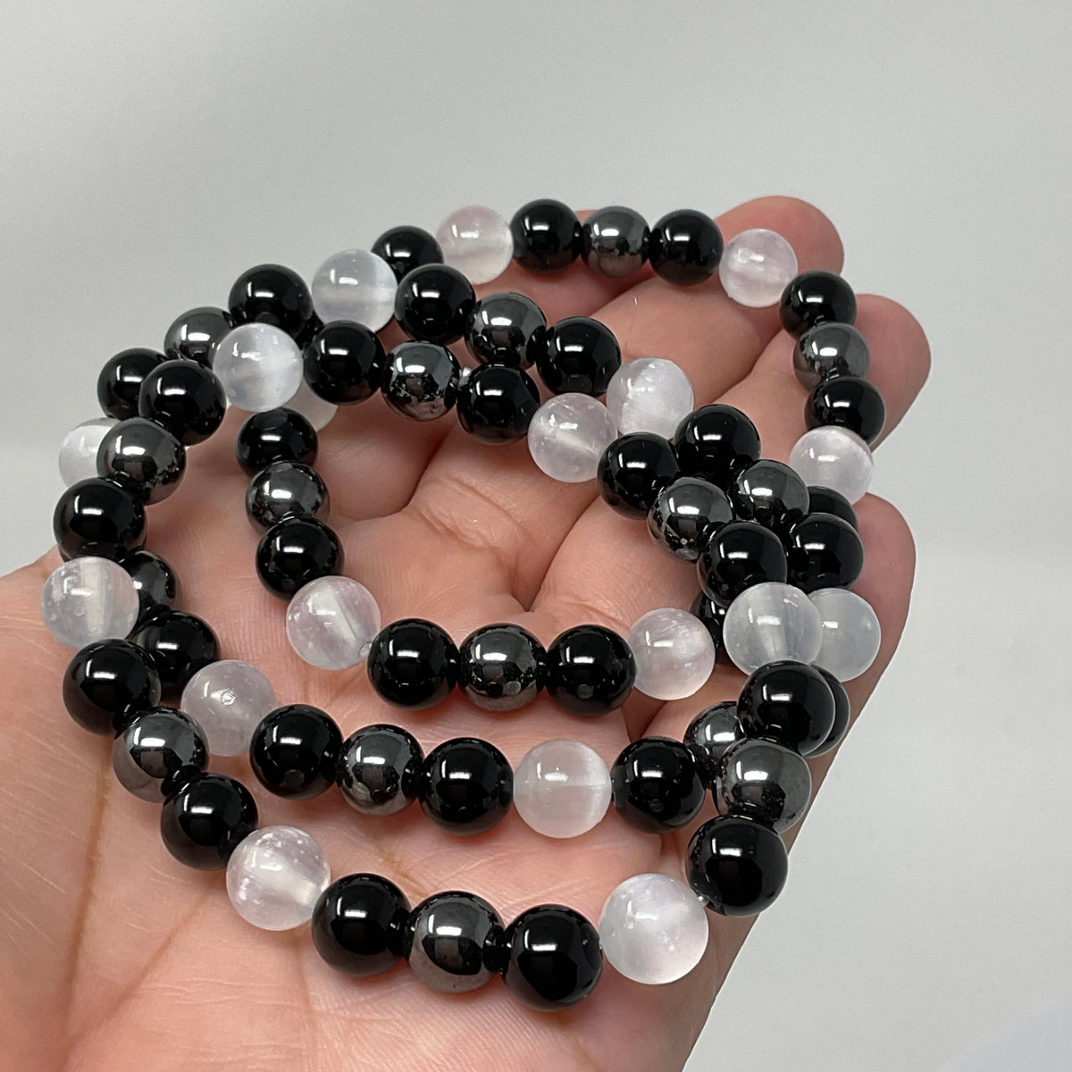 Selenite Triple Protection 8mm Round Bracelet (3 Minerals on 1 Bracelet)