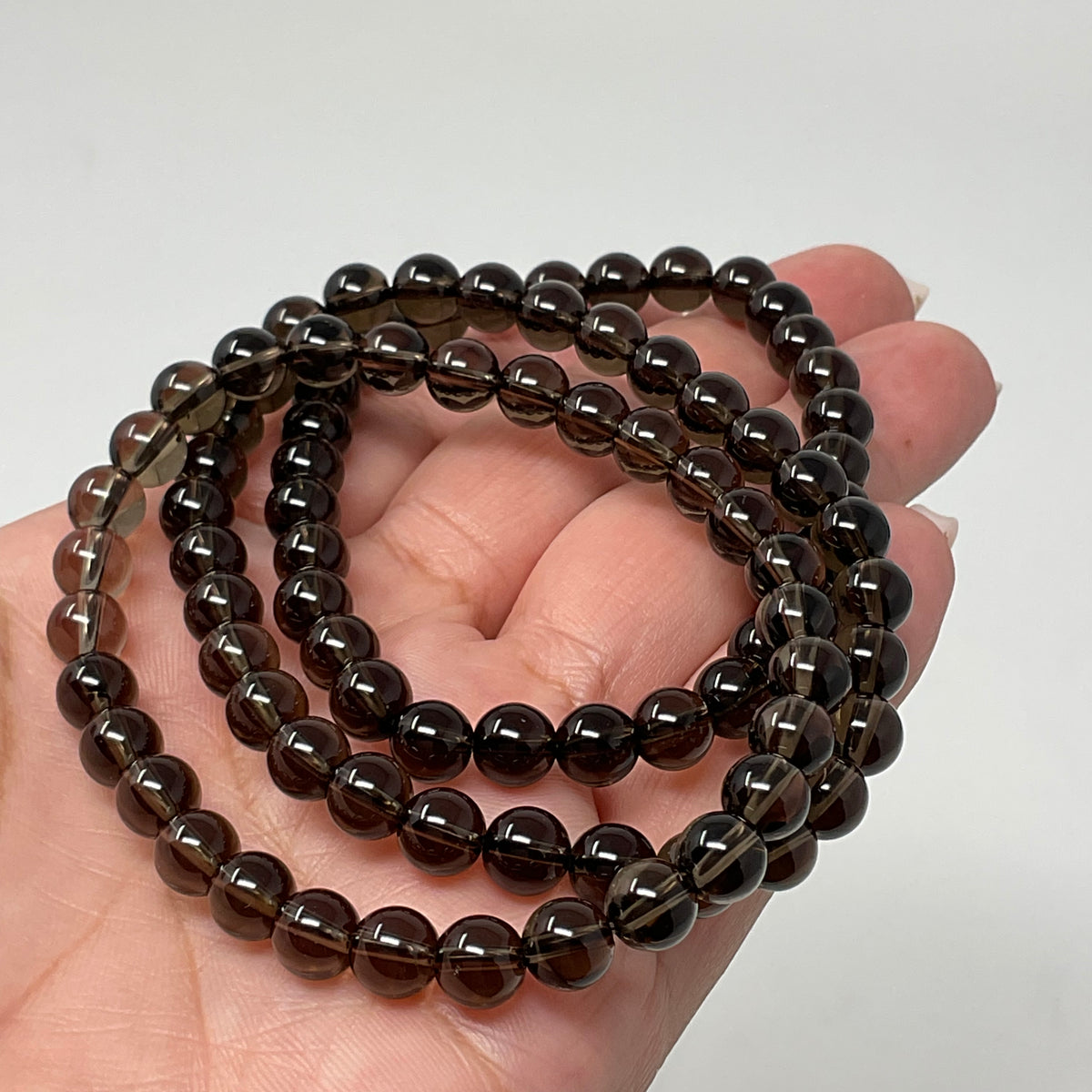 Smoky Quartz 6mm 2-Piece Round Bracelet Set