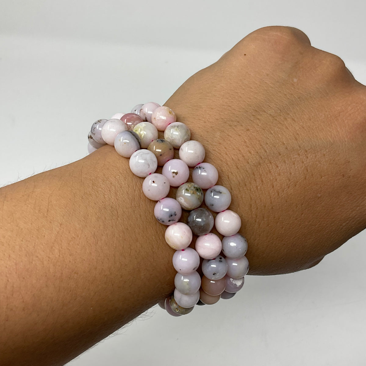 Pink Peruvian Opal 8mm 2-Piece Round Bracelet Set