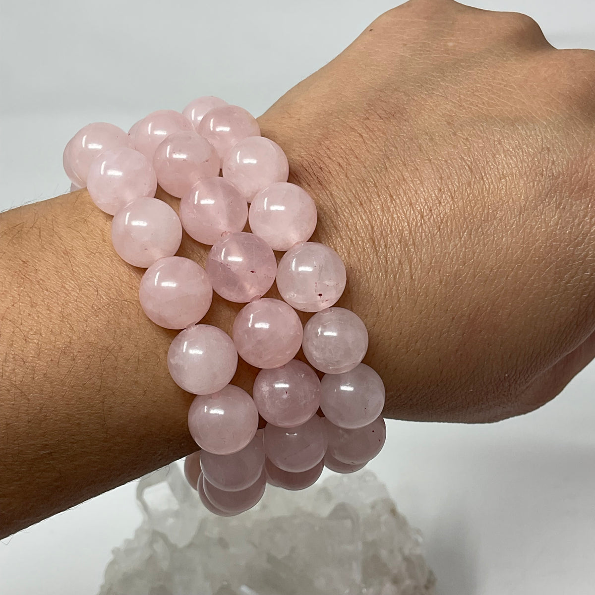 Rose Quartz 12mm Round Bracelet - WorldWideMinerals-beads