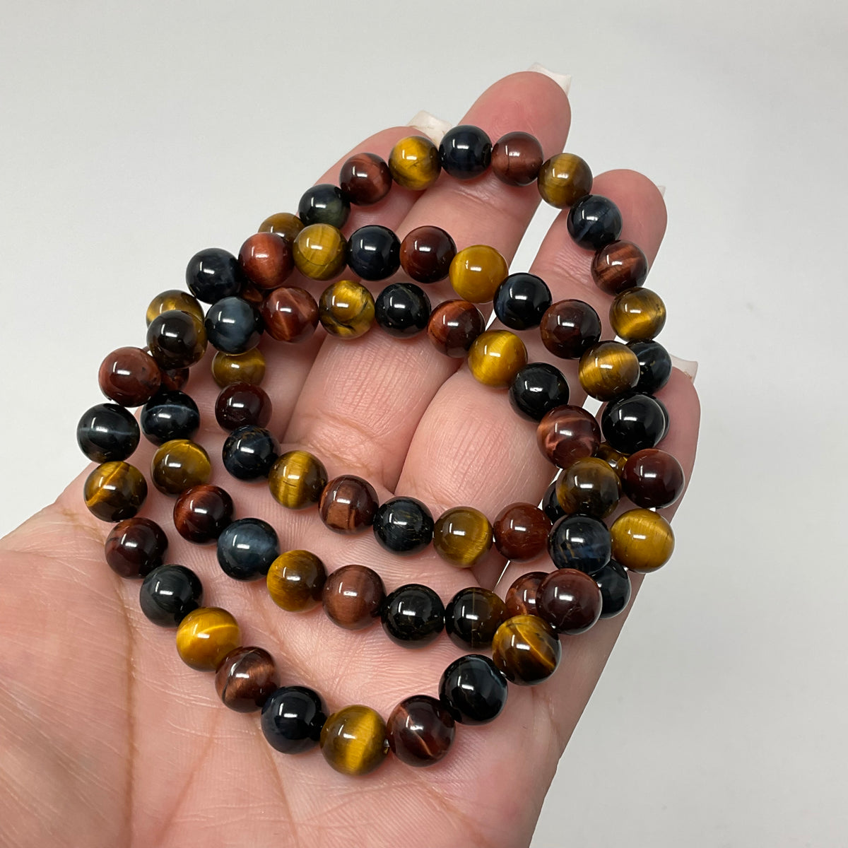 Multi-Color Tiger Eye 6mm 2-Piece Round Bracelet Set