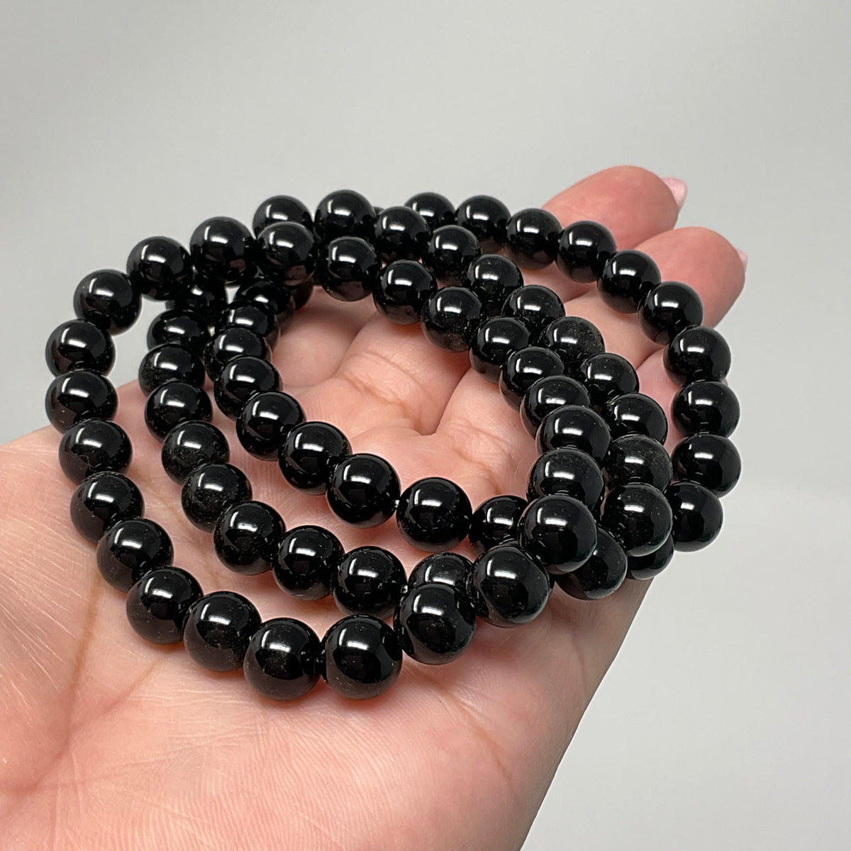 Black Tourmaline 8MM 3-Piece Round Bracelet Set