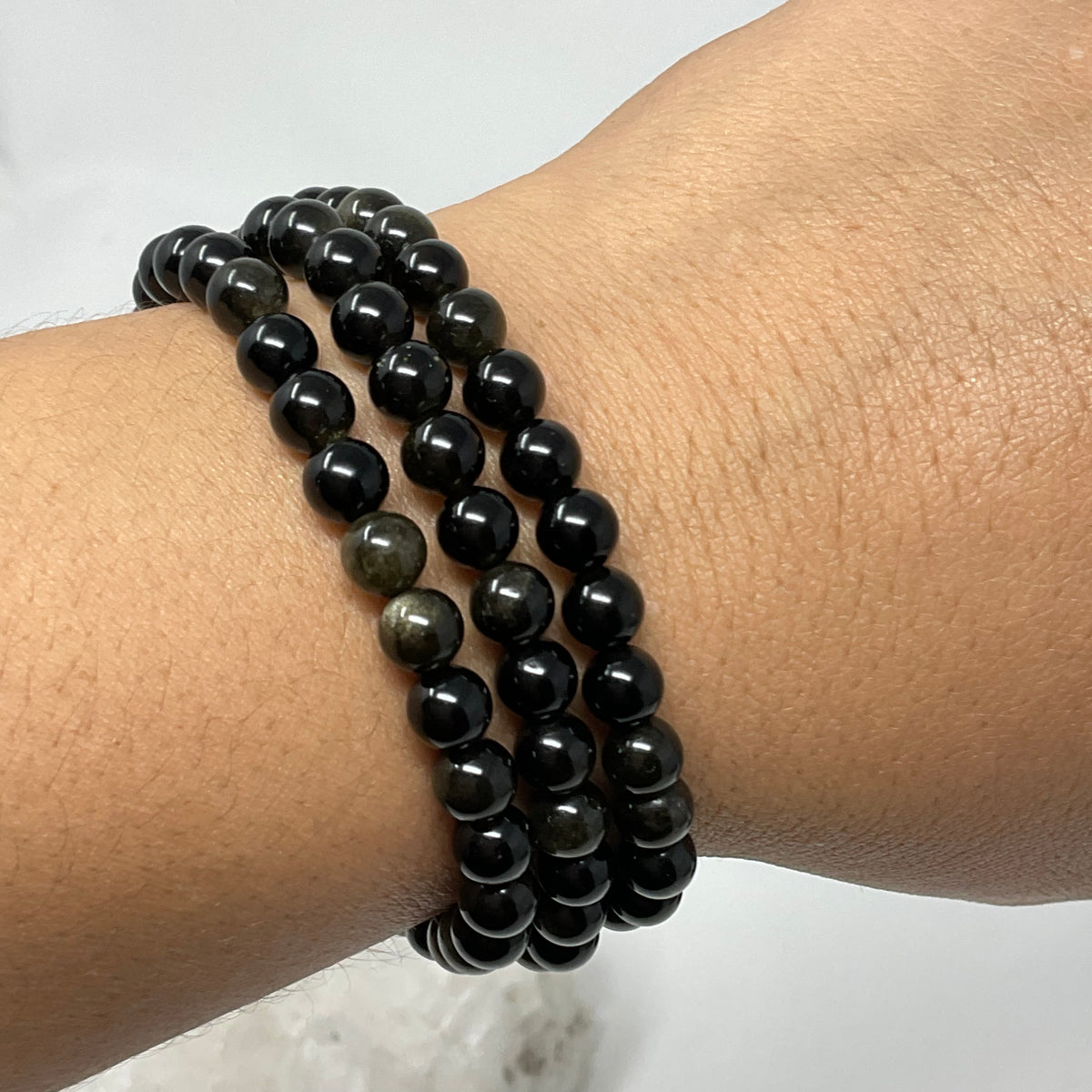 6MM Black Sheen Obsidian Round Bracelet