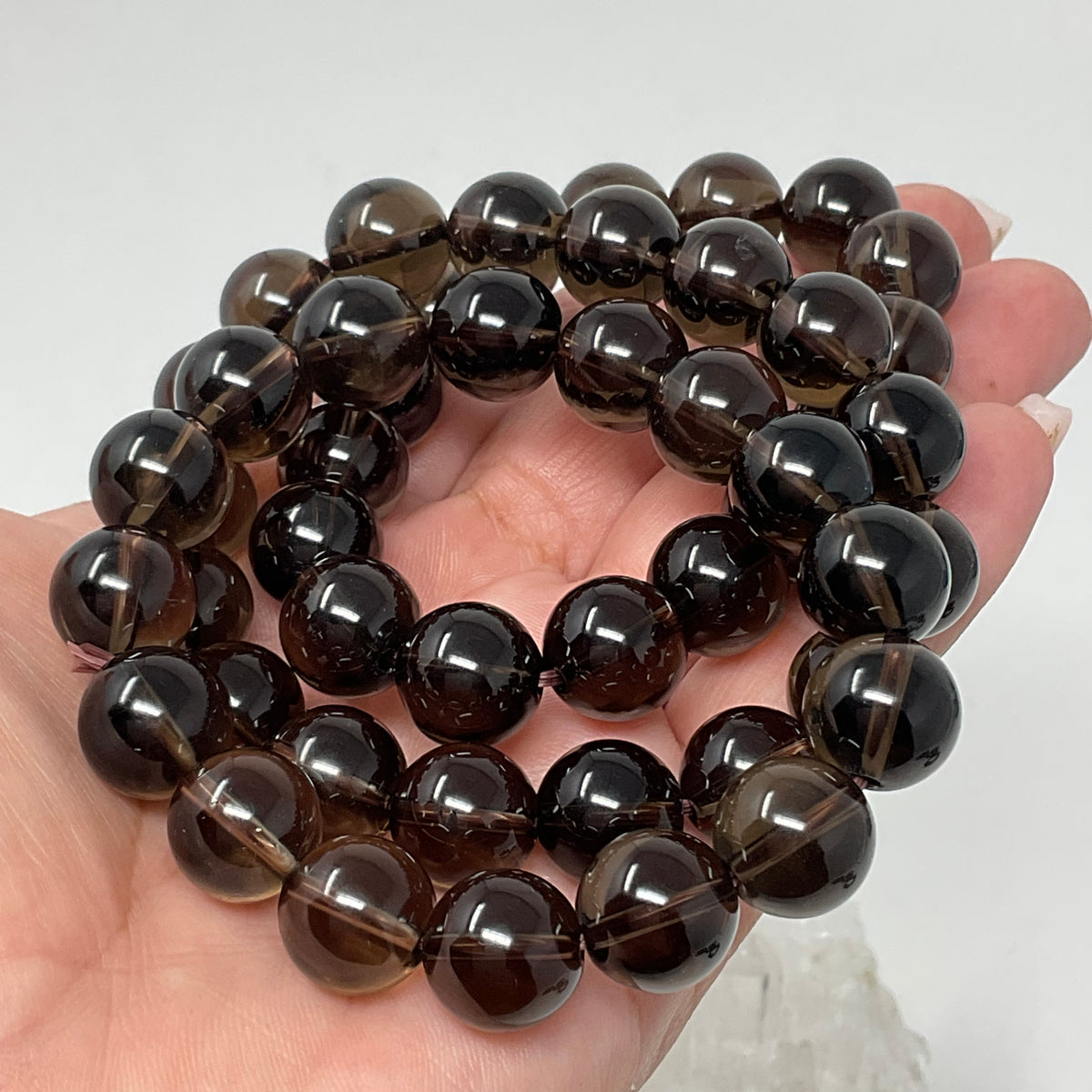 Smoky Quartz 12mm 2-Piece Round Bracelet Set