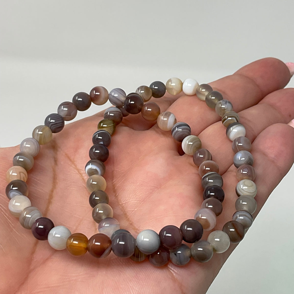 Botswana Agate 6MM 2-Piece Round Bracelet Set