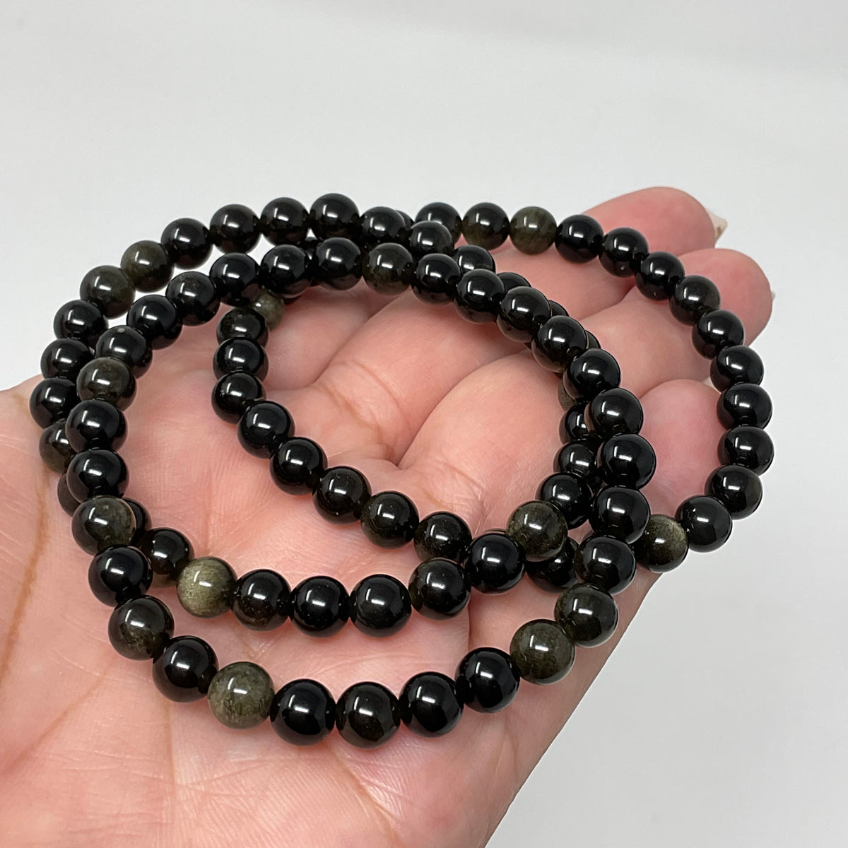 6MM Black Sheen Obsidian Round Bracelet