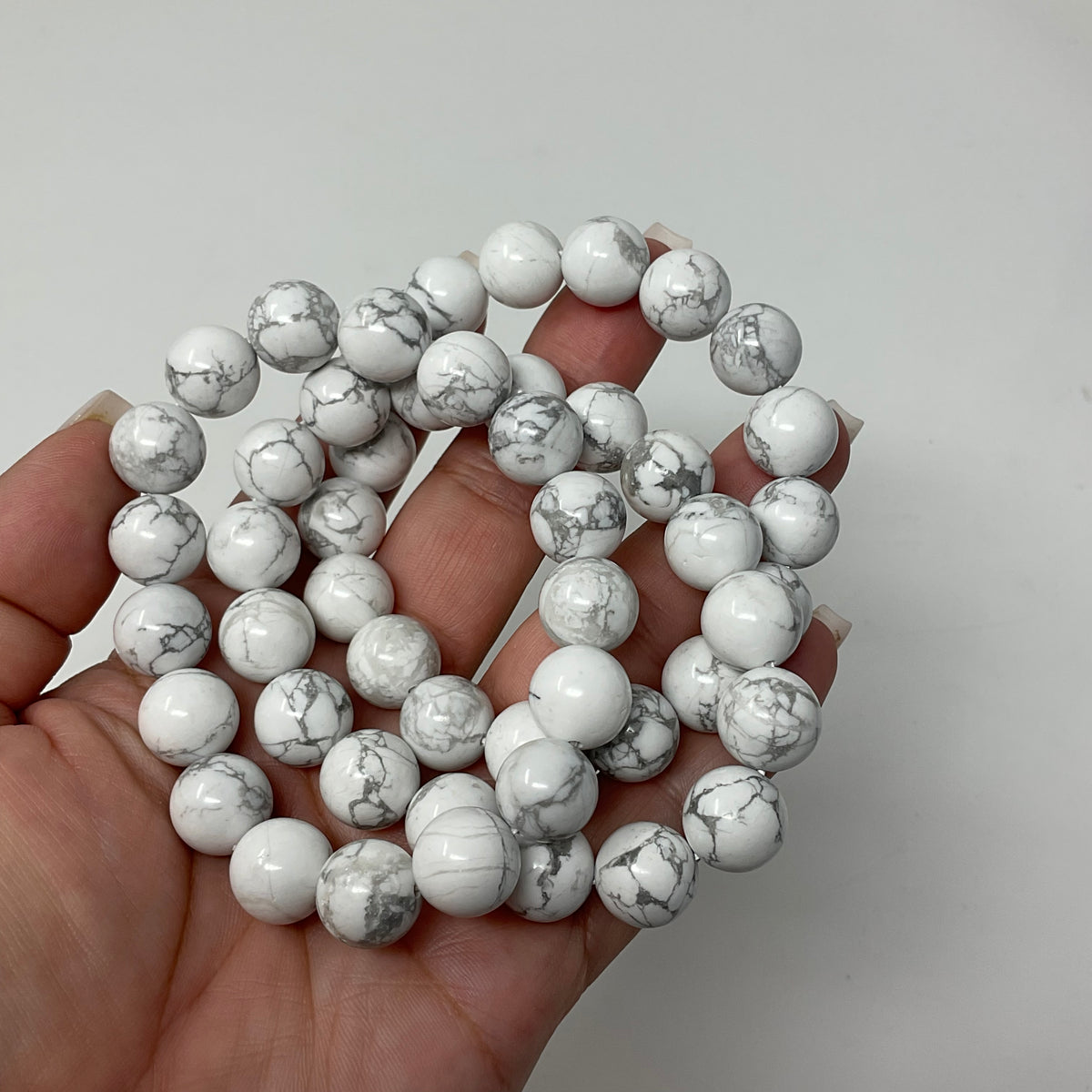 White Howlite 12mm 3-Piece Round Bracelet Set