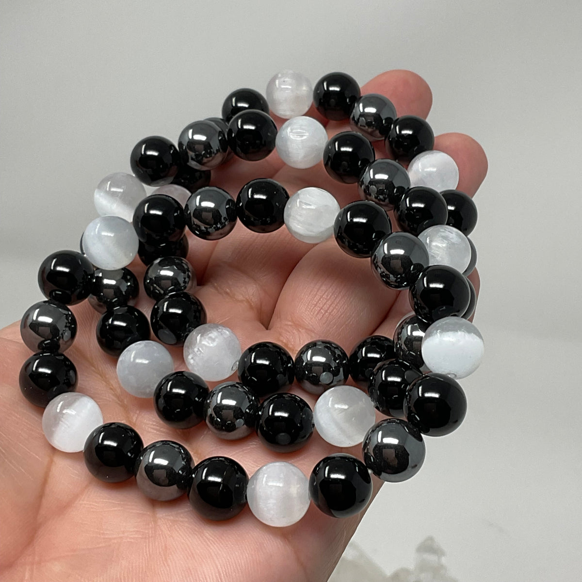 Selenite Triple Protection 10mm  Round Bracelet (3 Minerals on 1 Bracelet)