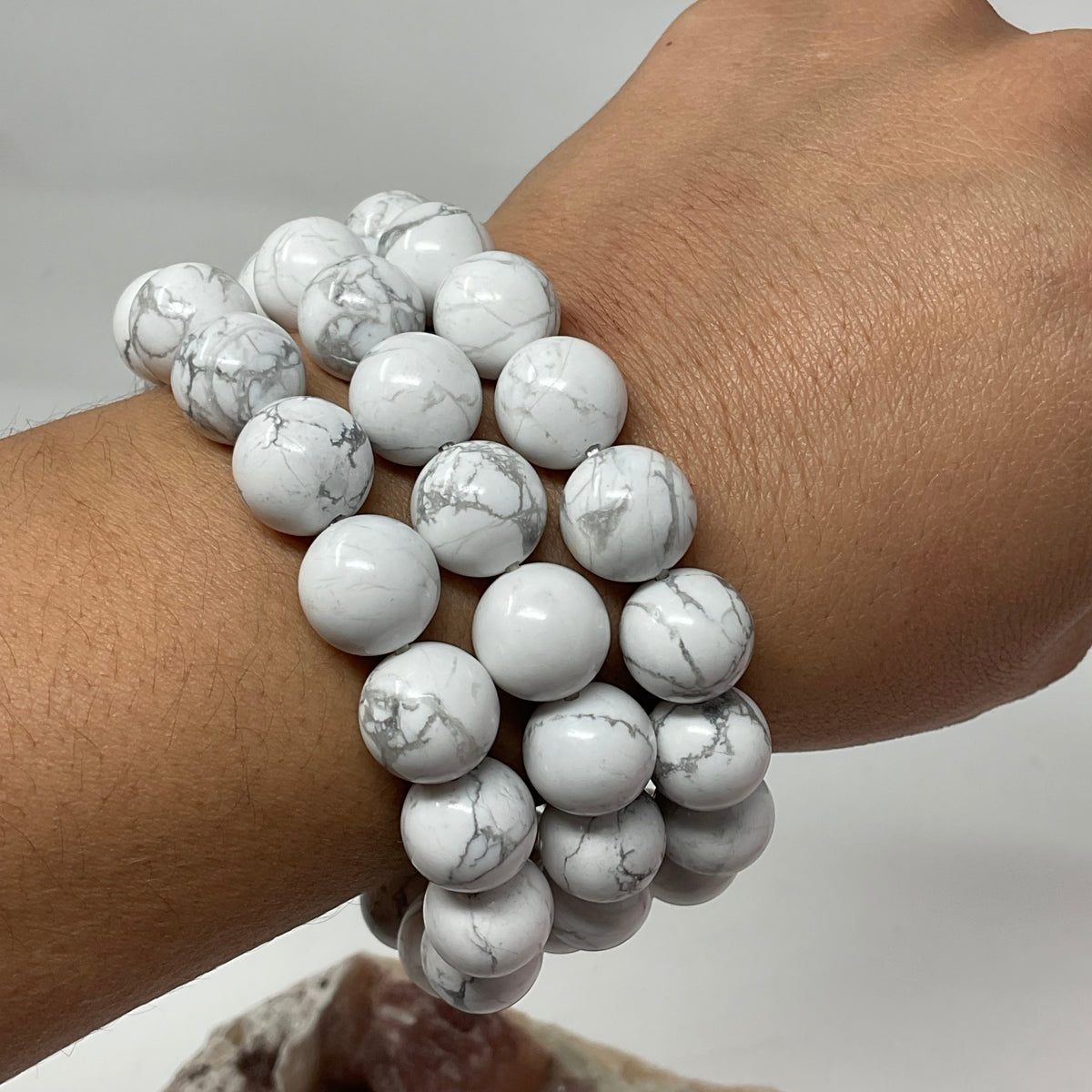 White Howlite 12mm 3-Piece Round Bracelet Set - WorldWideMinerals-beads