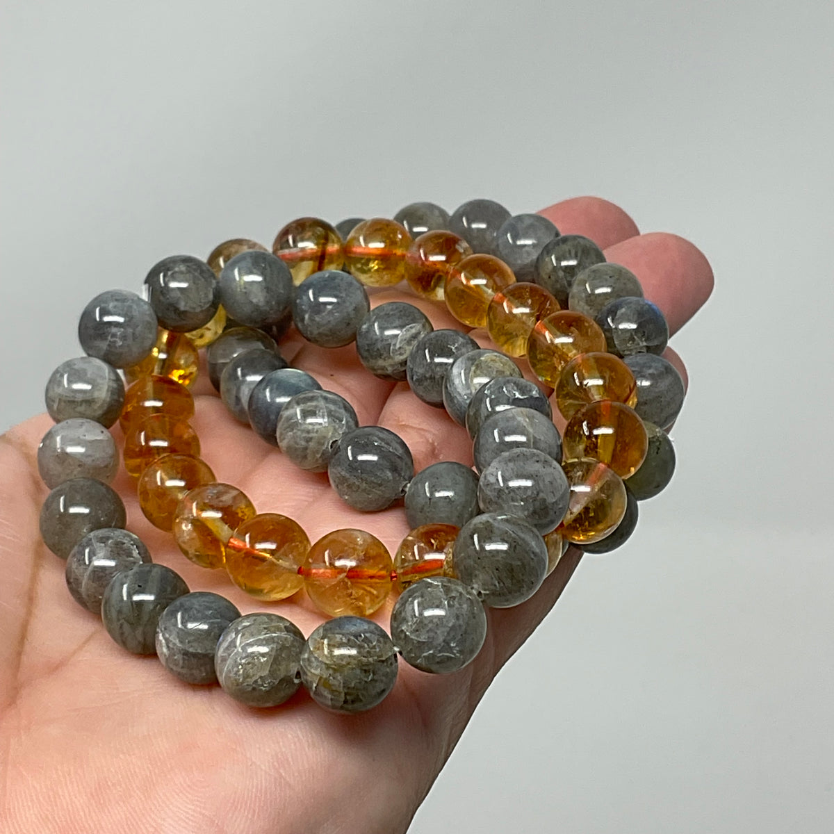 Citrine Meet Labradorite 3-Piece 10MM Round Bracelet Set