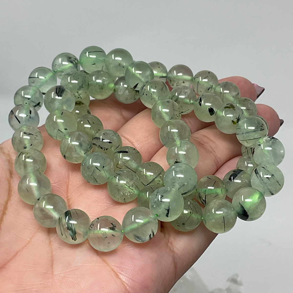 Prehnite 10MM 2-Piece Round Bracelet Set