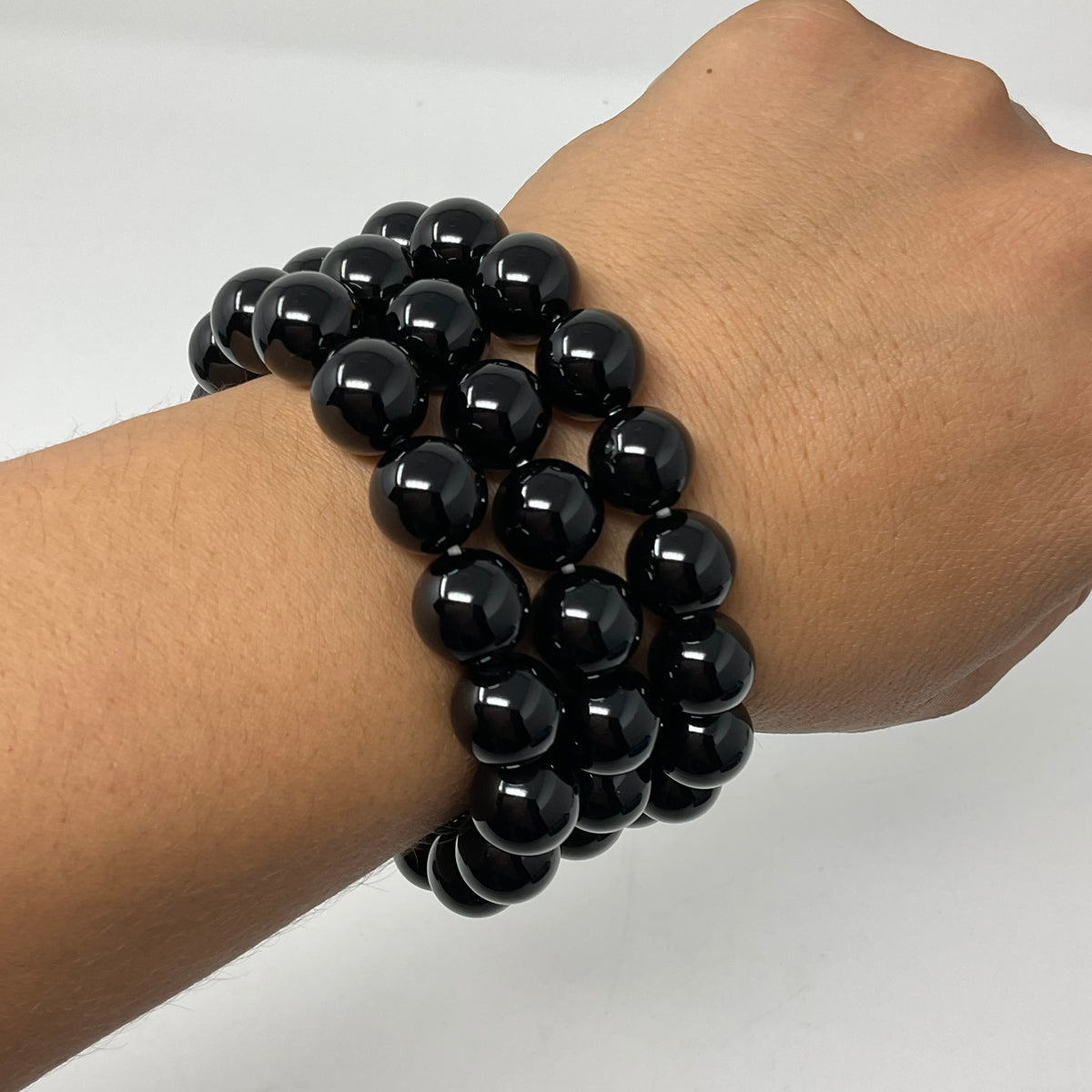 Black Tourmaline 12mm 3-Piece Round Bracelet Set