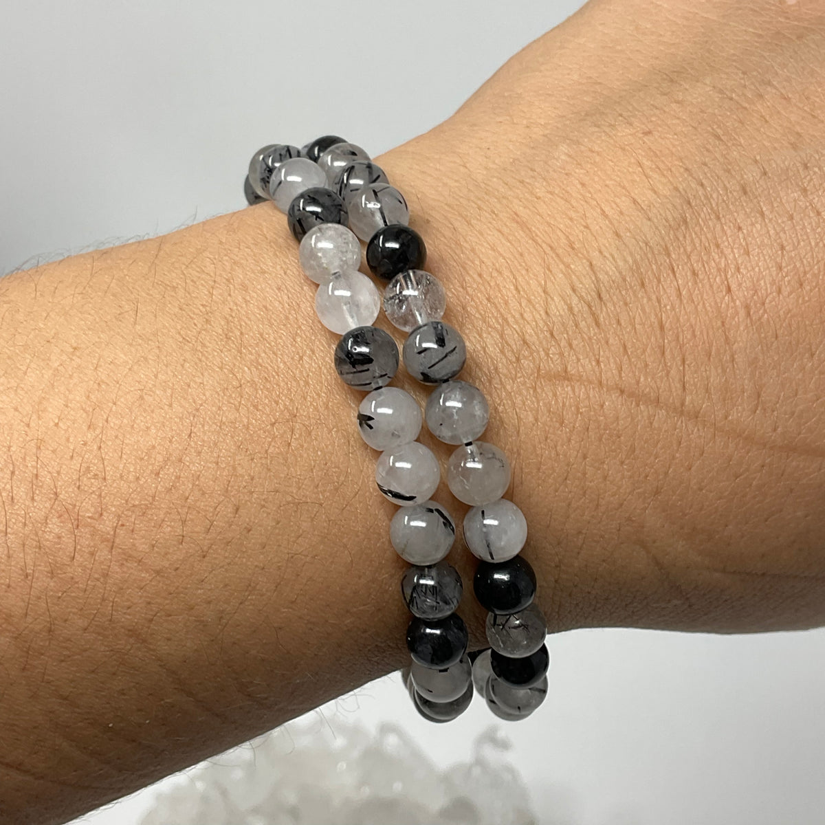 Black Rutilated & Tourmalinated Quartz  6MM-7mm Round Bracelet