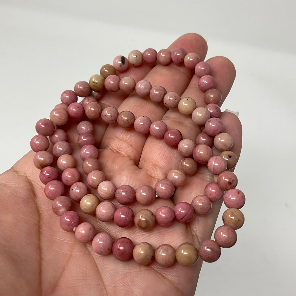 Pink Rhodonite 6mm 2-Piece Round Bracelet Set