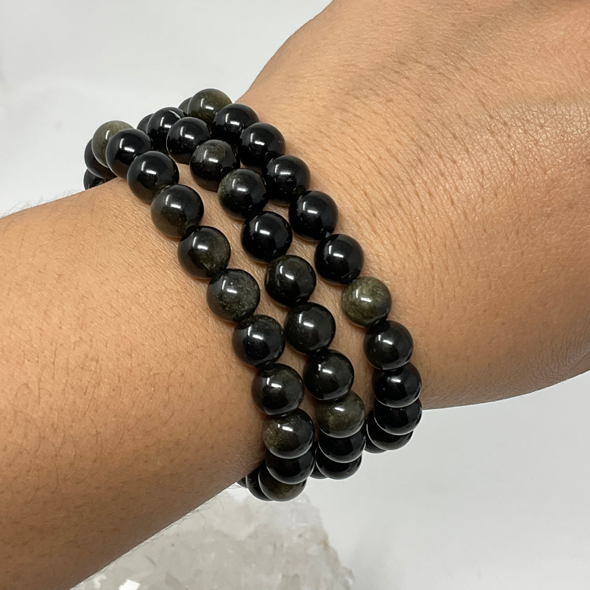 Black Golden Sheen Obsidian 8mm 3-Piece Round Bracelet Set