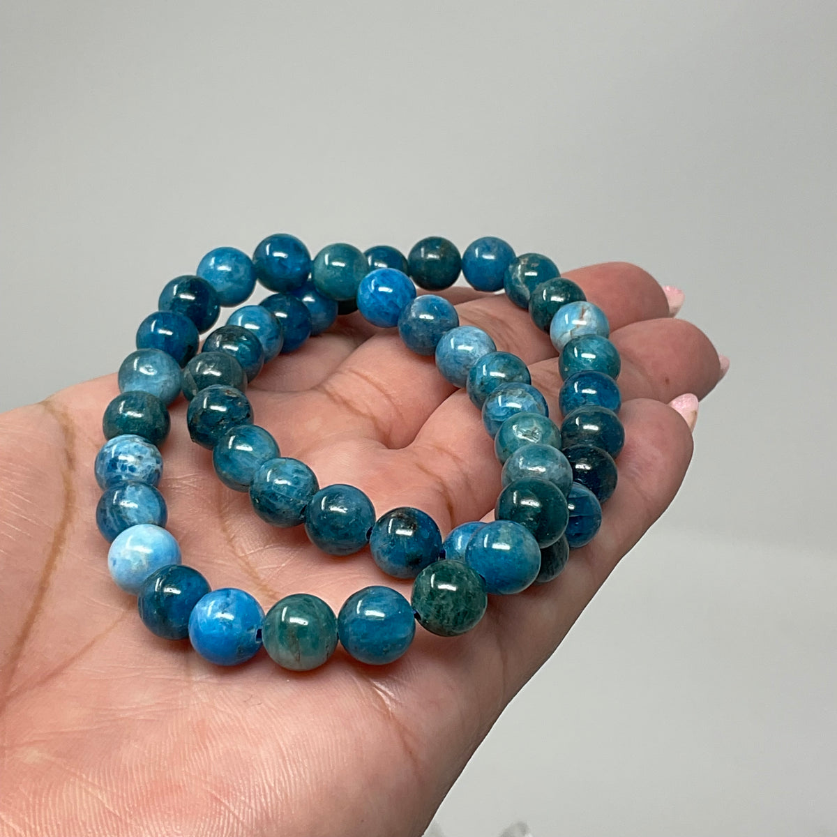 Blue Apatite 8MM 2-Piece Round Bracelet Set