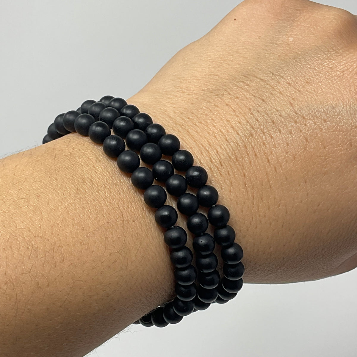 Matte Black Tourmaline 6mm-3 Piece Round Bracelet Set