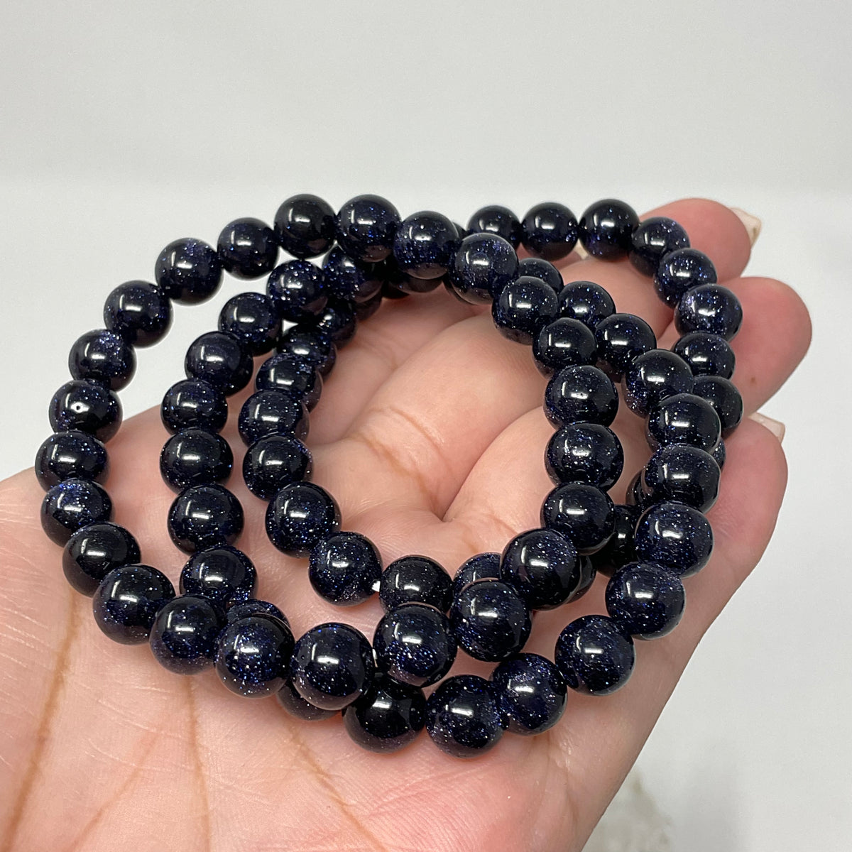 Blue Goldstone 8mm 3-Piece Round Bracelet Set