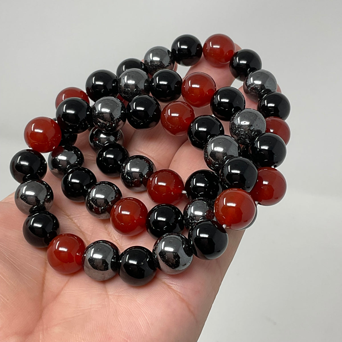 Carnelian Triple Protection 12mm  Round Bracelet (3 Minerals on 1 Bracelet)