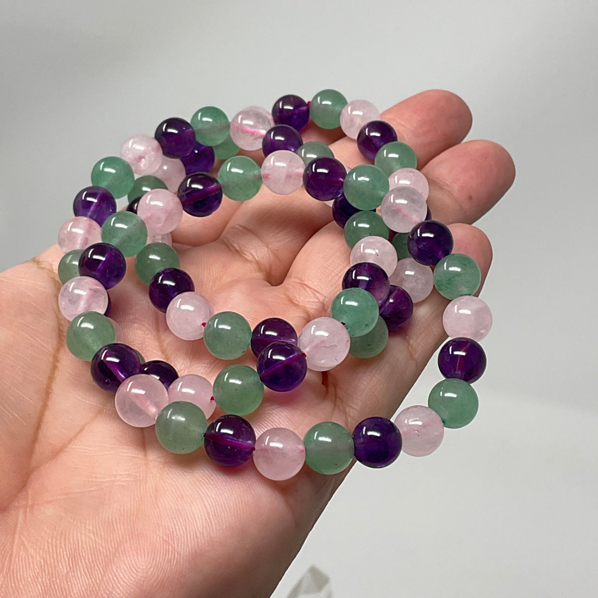 Amethyst, Green Aventurine & Rose Quartz 8MM 3-Piece Round Bracelet Collection Set