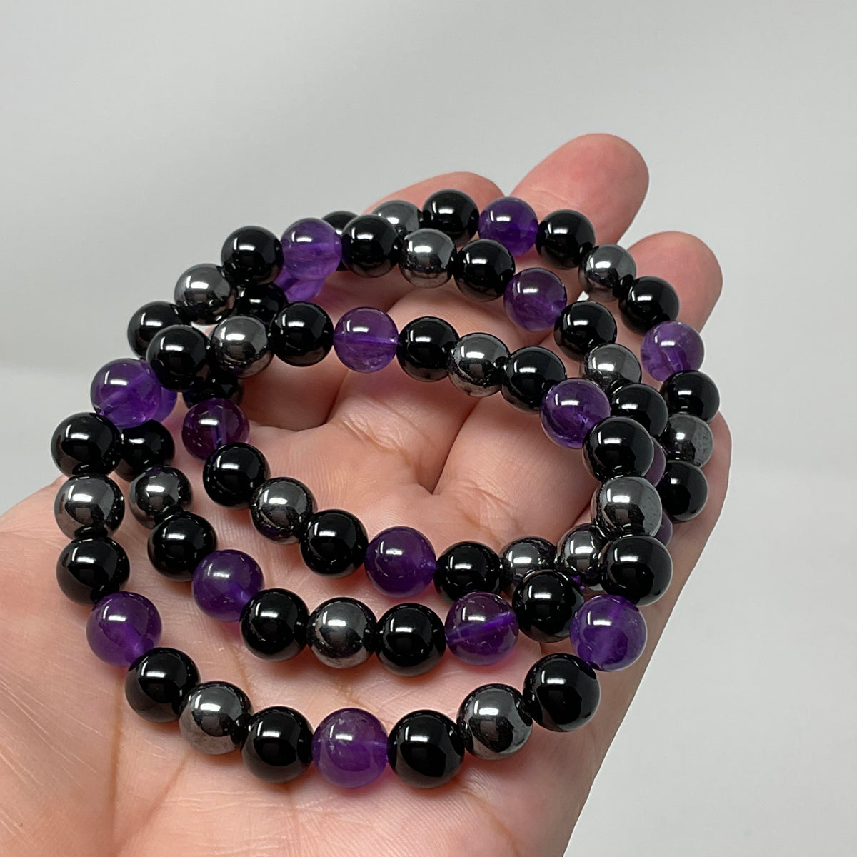 Amethyst Triple Protection 8mm Round Bracelet (3 Minerals on 1 Bracelet)