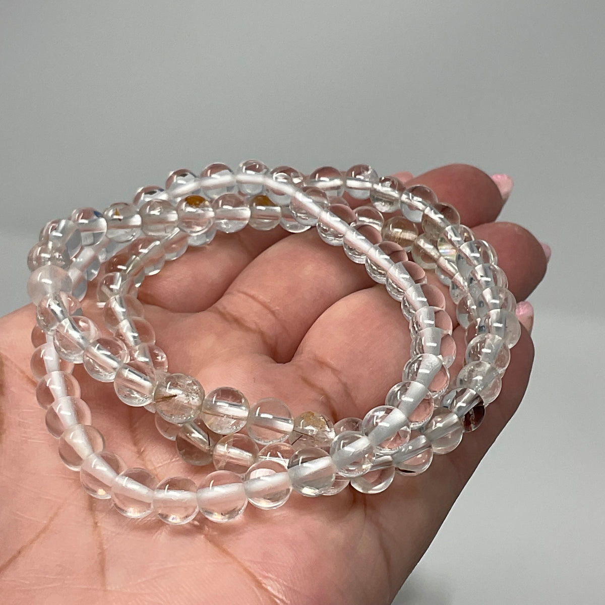 Crystal Quartz 6MM 3-Piece Round Bracelet Set