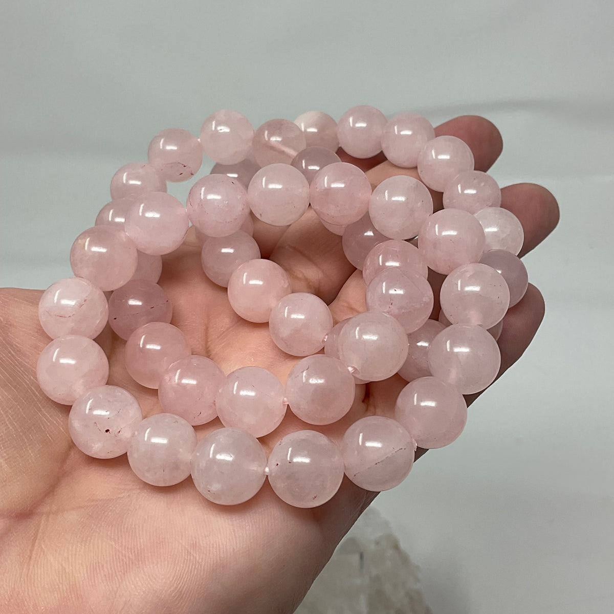 Rose Quartz 12mm Round Bracelet 3-Piece Set - WorldWideMinerals-beads