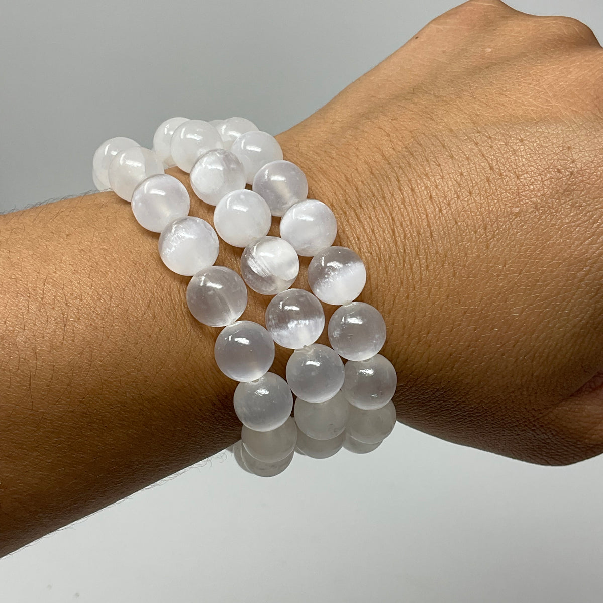 Selenite 10mm 2-Piece Round Bracelet Set