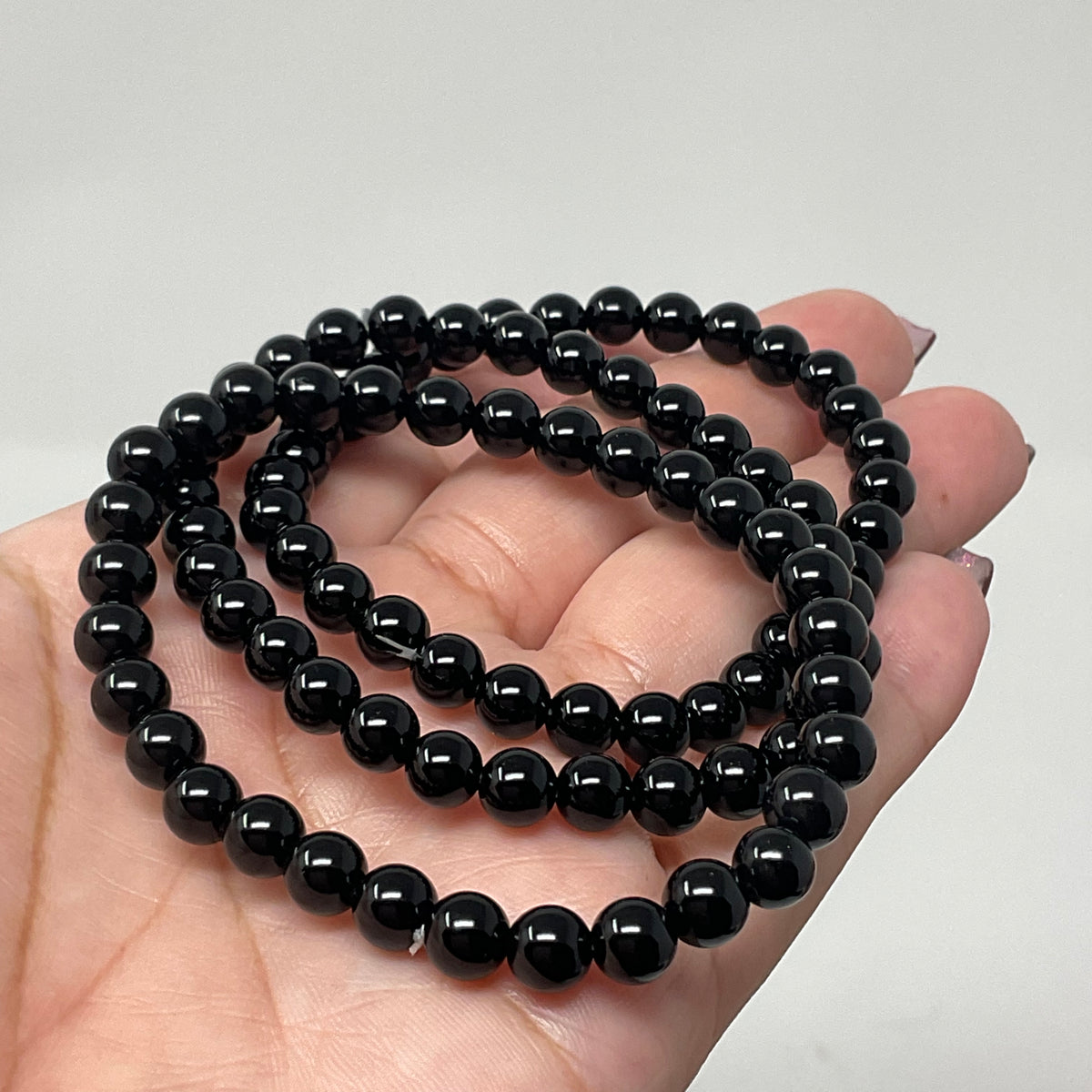 6MM Polished Black Tourmaline Round Bracelet